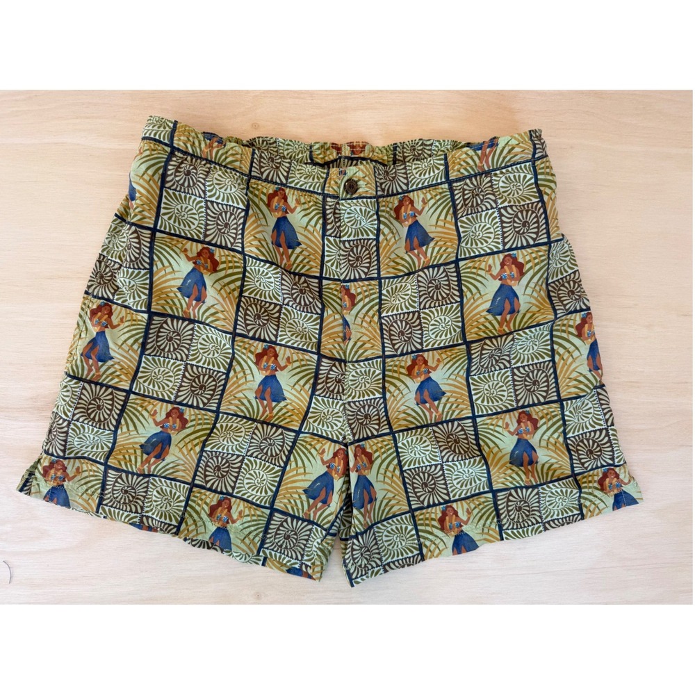 Tommy Bahama Mens Hula Girl Tropical Swim Trunks Green Medium Mesh Lined- M